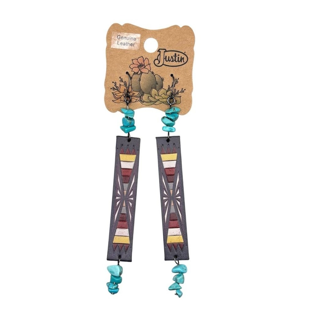 Justin Leather ‎ Turquoise Dangle Earrings Multicolor Bohemian Western Style
